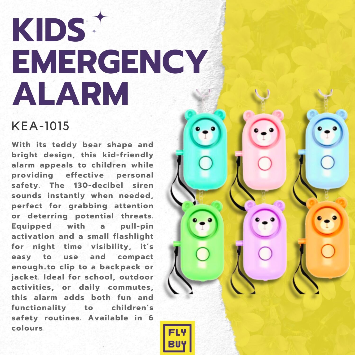 Personal Security Alarm Key chain with LED Light – 130dB Anti Aggression Emergency Alarm - Bear Shaped for Kids