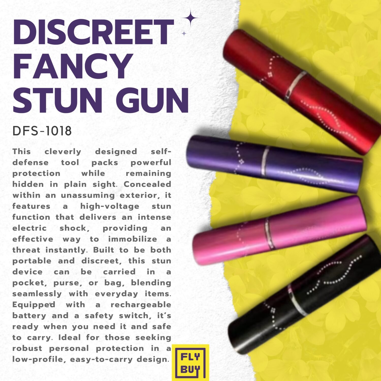 Discreet Fancy Stun Gun High Voltage with 100 lumen LED Flashlight - Rechargeable - (300 KV) - Aircraft Grade Aluminium - Women Self Defence