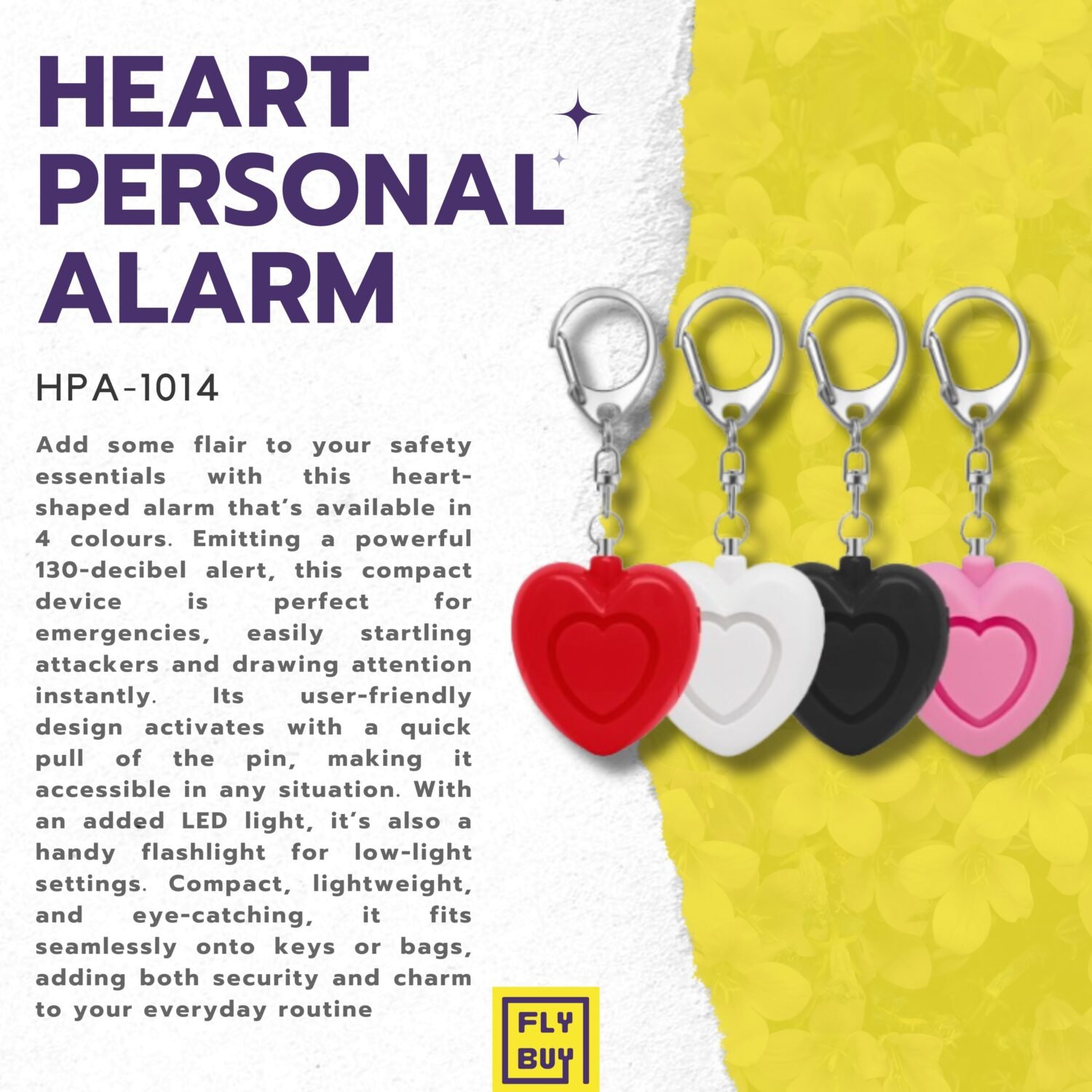 Heart Personal Security Alarm Key chain with LED Light -  130dB Anti Aggression Emergency Alarm